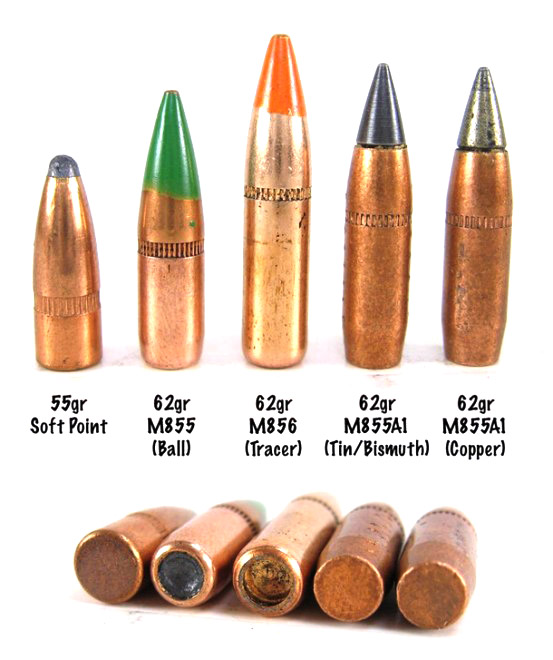 Сравнение новой пули M855A1 со старыми свинцовыми пулями